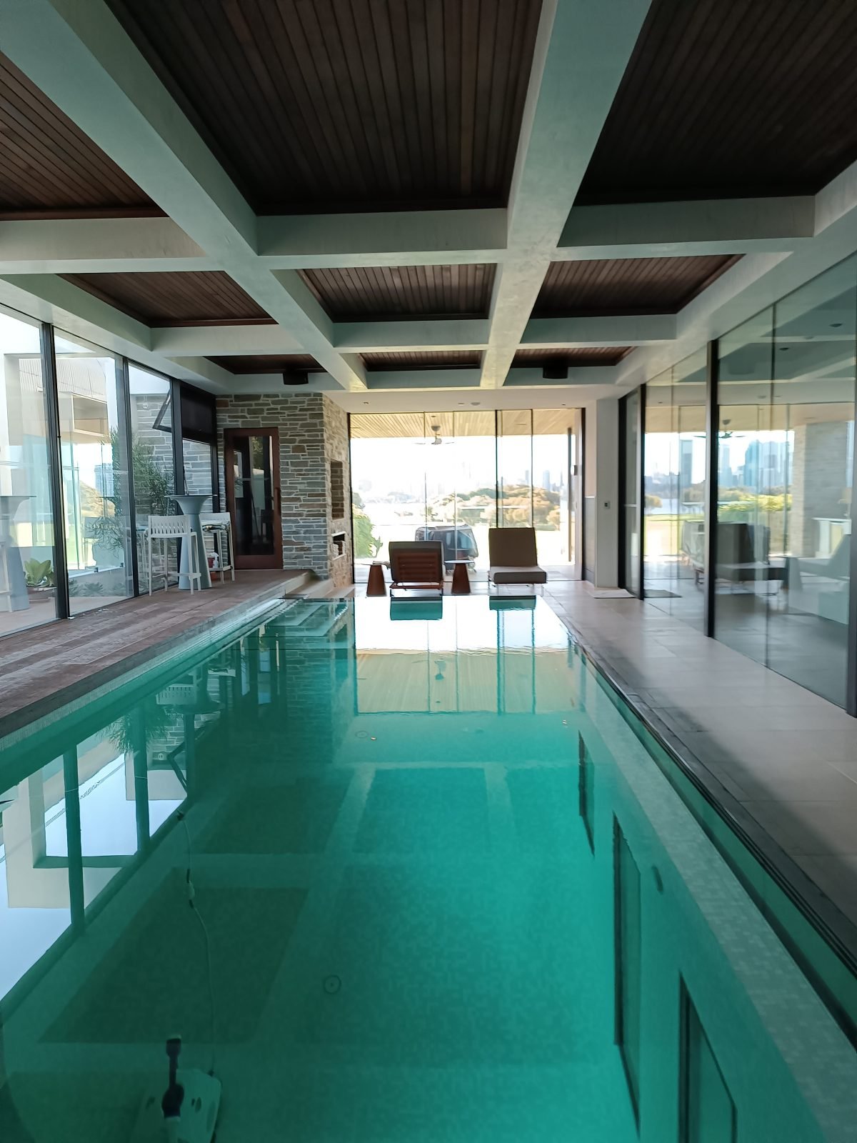 Maintenance visit — skim, vacuum, water balance, equipment check